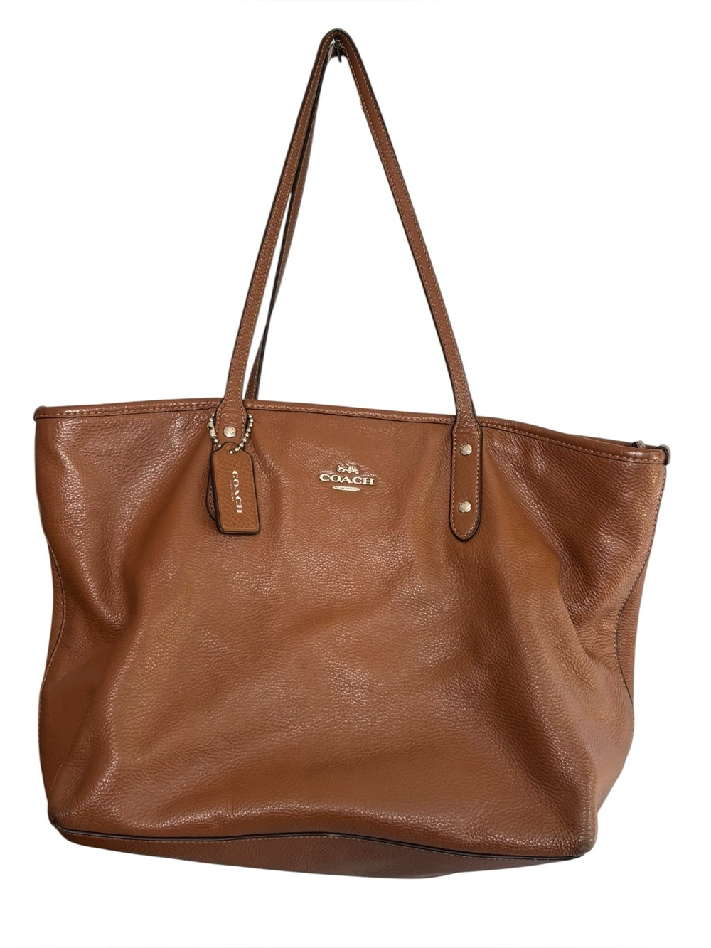 Coach Brown Pebbled Leather Zip Top Tote Bag Shoulder Purse